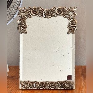 Vintage Hollywood Regency  Rose Vanity Mirror Ornate Frame 10.5” x 7”